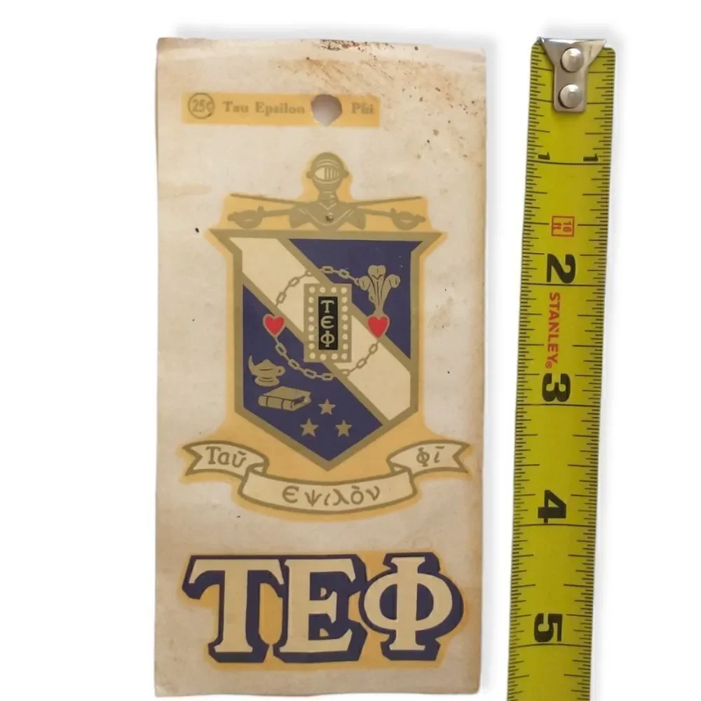 Vintage 70s Tau Epsilon Phi Decal‎ TEP Fraternity Crest Water Slide Greek NOS